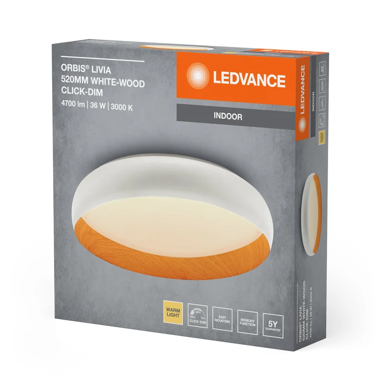 LEDVANCE ORBIS Livia plafonnier 36W 2000lm blanc/décor bois