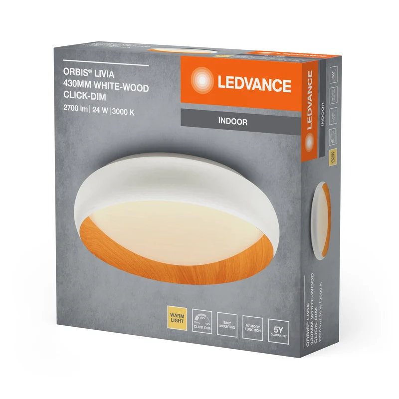 LEDVANCE ORBIS Livia plafonnier 24W 1200lm blanc/décor bois