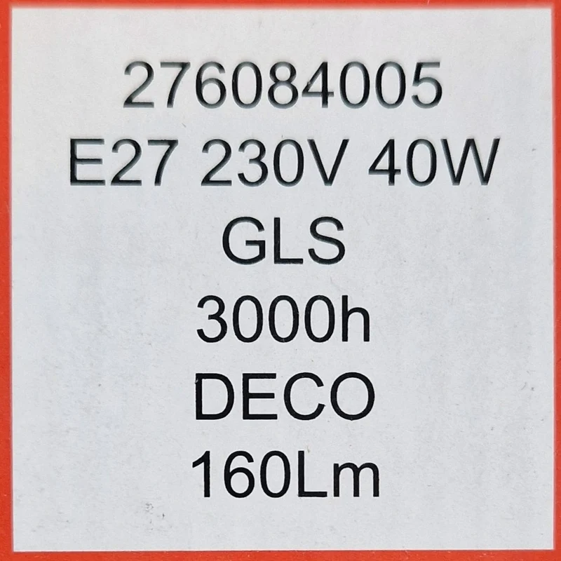 Project lighting - E27 230V 40W GLS 3000h DECO 160Lm