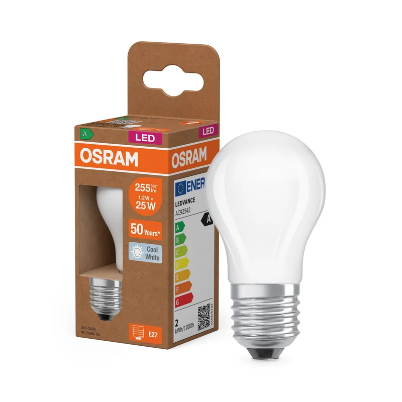 OSRAM lampe mini-boule LED avec filament EEK A, E27, 4000K, blanc froid
