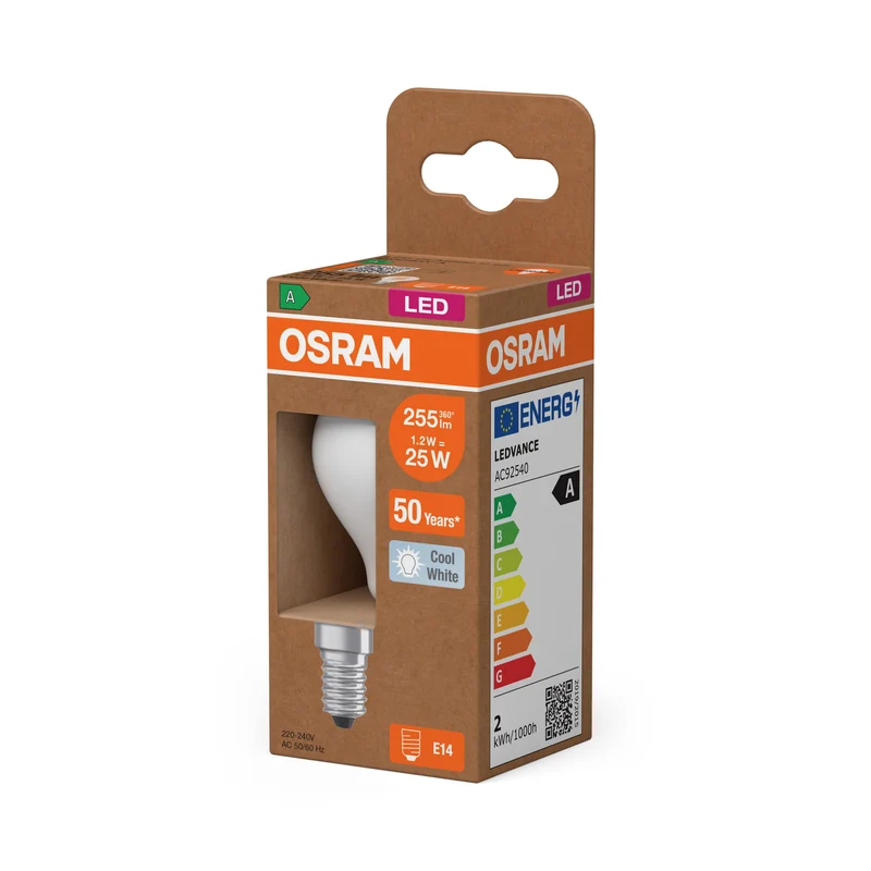 OSRAM lampe mini-boule LED avec filament EEK A, E14, 255lm, blanc froid
