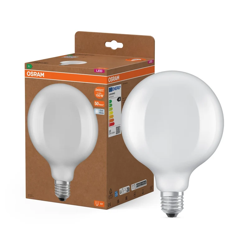 LEDVANCE lampe globe LED + filament EEK A, E27, 7.2W, blanc froid