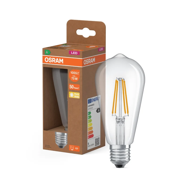 OSRAM Ampoule LED Globe + Filament EEK A, E27, 7.2W, 1521lm, Blanc chaud