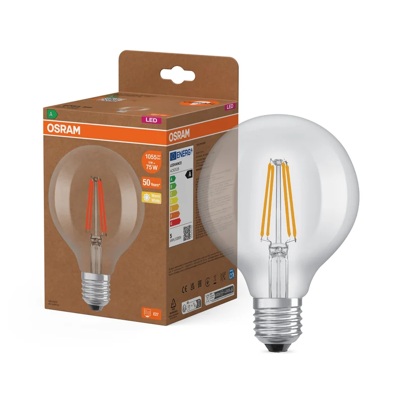 OSRAM lampe LED Edison avec filament EEK A, E27, 5W, 4000K, blanc chaud