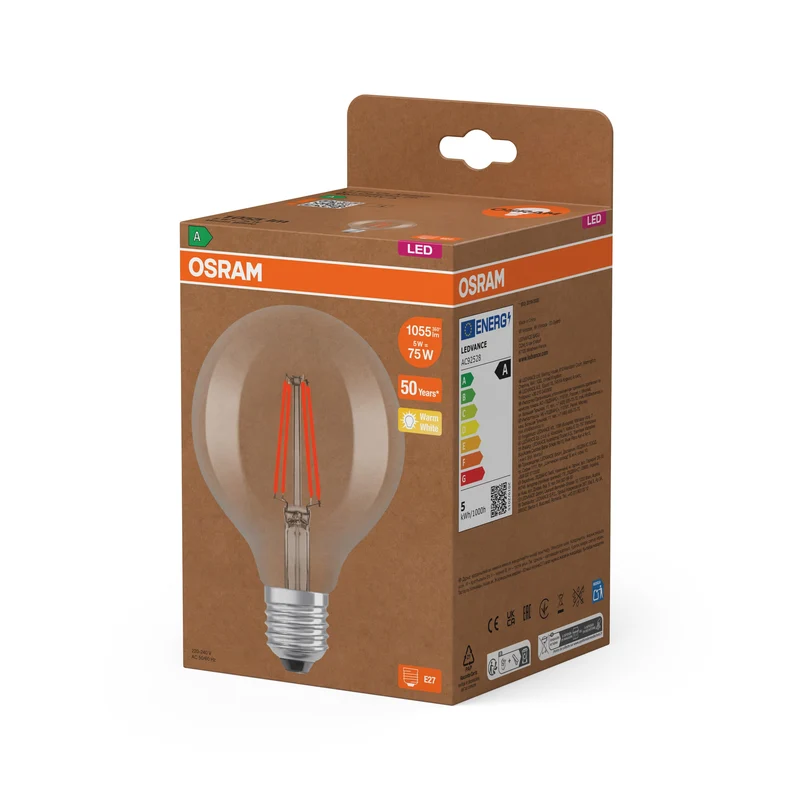 OSRAM lampe LED Edison avec filament EEK A, E27, 5W, 4000K, blanc chaud