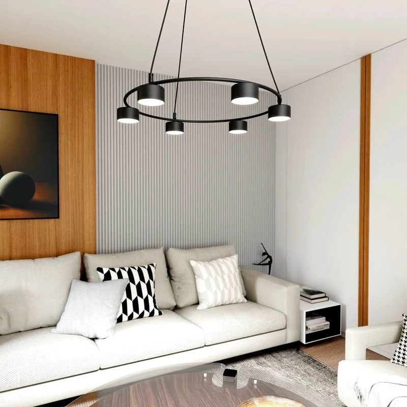 Lustre noir rond industriel de Salon