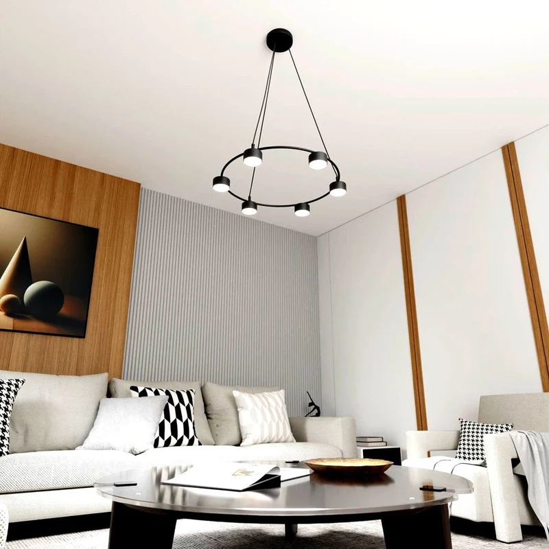 Lustre noir rond industriel de Salon
