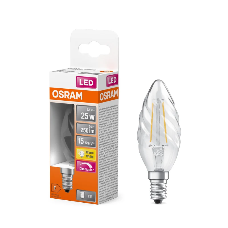 OSRAM LED Superstar Classic Lampe, Mini-bougie, 2.8W, 250lm, Blanc chaud, E14