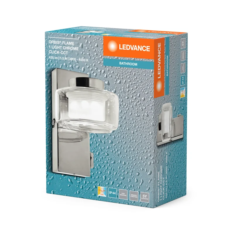LEDVANCE ORBIS Applique Murale Salle de Bain Flamme 5,5W Click CCT IP44 Chrome