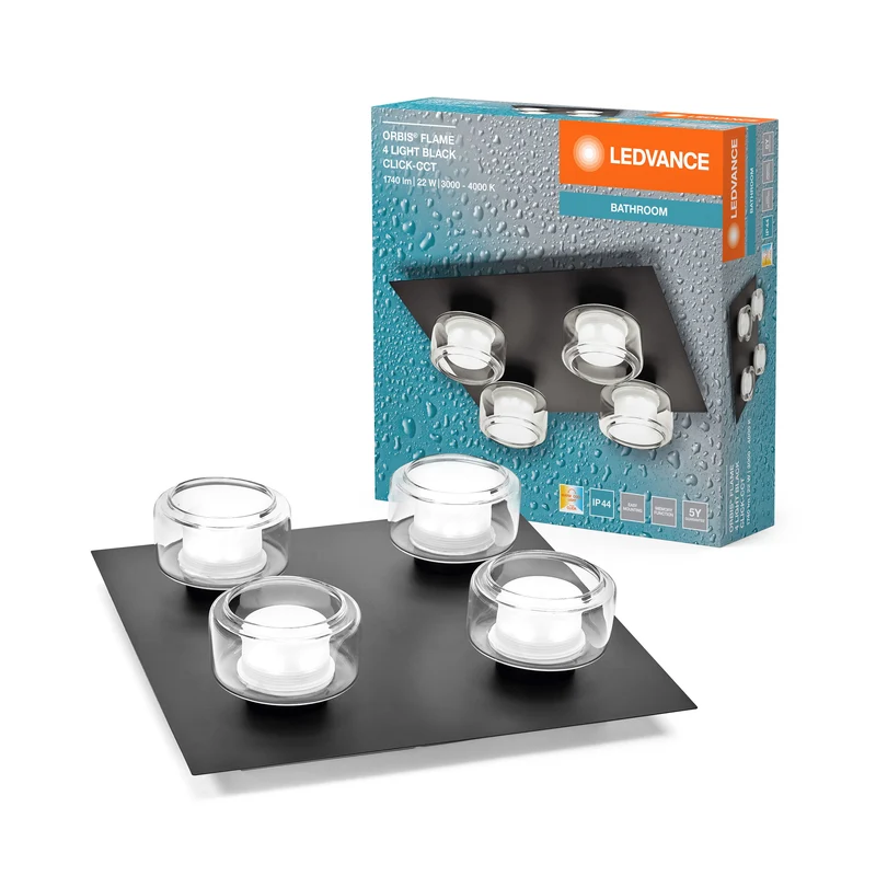 LEDVANCE ORBIS Flame plafonnier salle de bain 22W Click CCT IP44 noir
