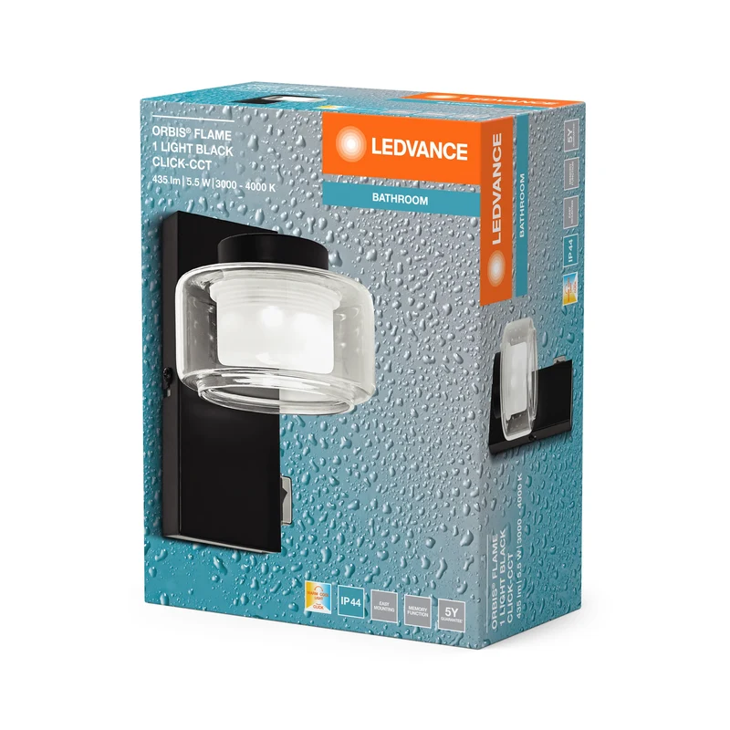 LEDVANCE ORBIS Flame applique salle de bain 5,5W Click CCT IP44 noir