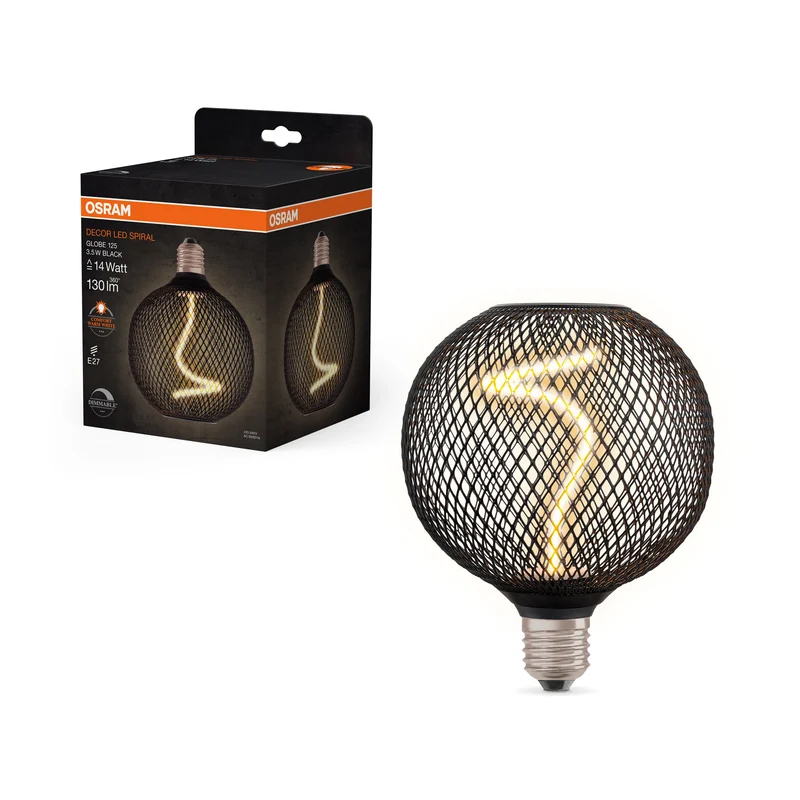 OSRAM DECOR LED Lampe à filament en spirale Globe, Noir, 3.5W, 130lm, Blanc chaud confortable, E27