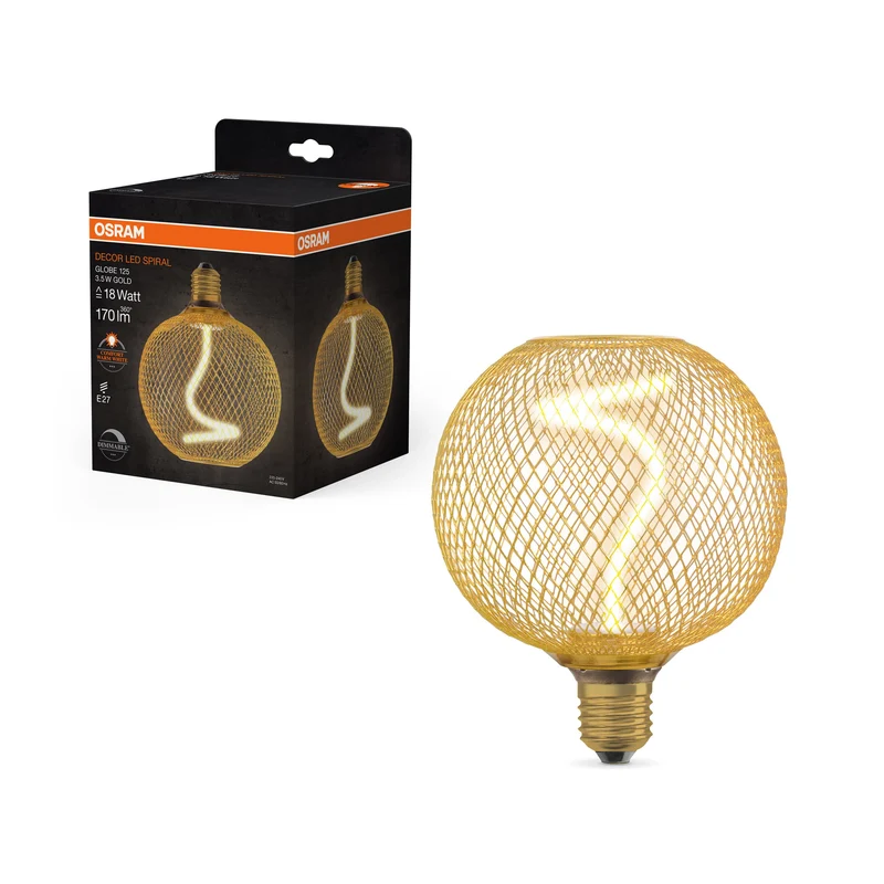 OSRAM DECOR LED Lampe à filament en spirale Globe, Or, 3.5W, 170lm, Blanc chaud confortable, E27