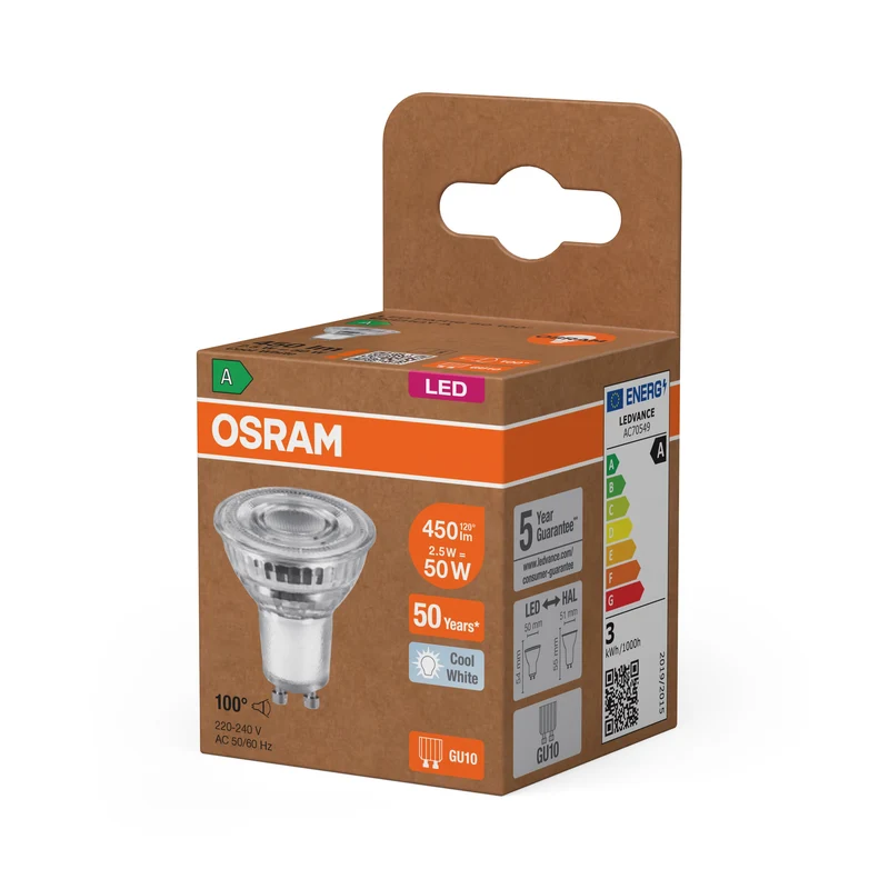 OSRAM Classe Énergie LED-Reflektor-Lampe, 2.5W, 450lm, EEK A, Blanc Froid, GU10