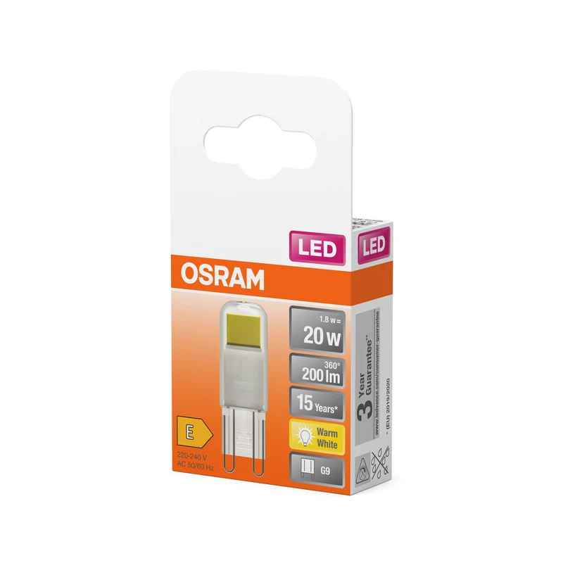 OSRAM LED lampe à broche PIN claire, 1.8W, 200lm, G9, 15 mm, blanc chaud