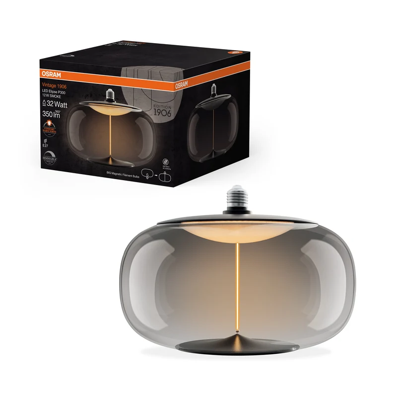 OSRAM Vintage 1906® Ampoule LED décorative grande avec filament - Style magnétique LED-Lampe Fumé, dimmable, 12W, E27, ELIPSE, Blanc chaud confortable