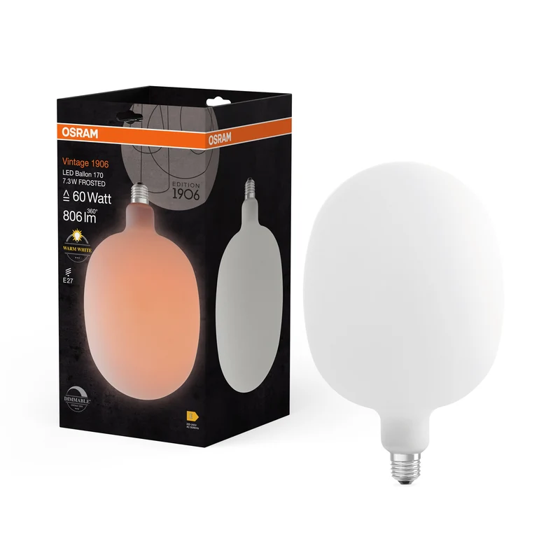 OSRAM Vintage 1906 Lampe LED Ballon Givrée, 7.3W, E27, Blanc chaud