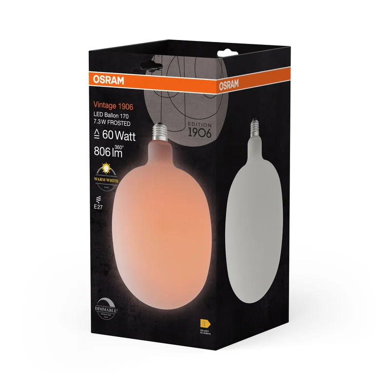 OSRAM Vintage 1906 Lampe LED Ballon Givrée, 7.3W, E27, Blanc chaud