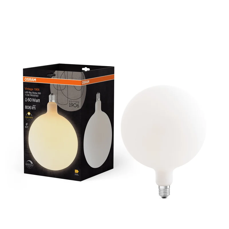 OSRAM Vintage 1906® LED GLOBE DÉCORATIF GRAND LED-Lampe givrée, dimmable, 7.3W, E27, blanc chaud
