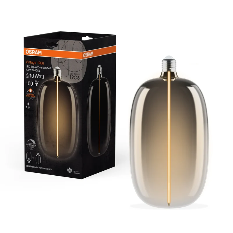 OSRAM Vintage 1906® Ampoule LED décorative grande avec filament - Style magnétique LED-Lampe Fumé, dimmable, 4.8 W, OVALE ÉLLIPSE, Blanc chaud confortable