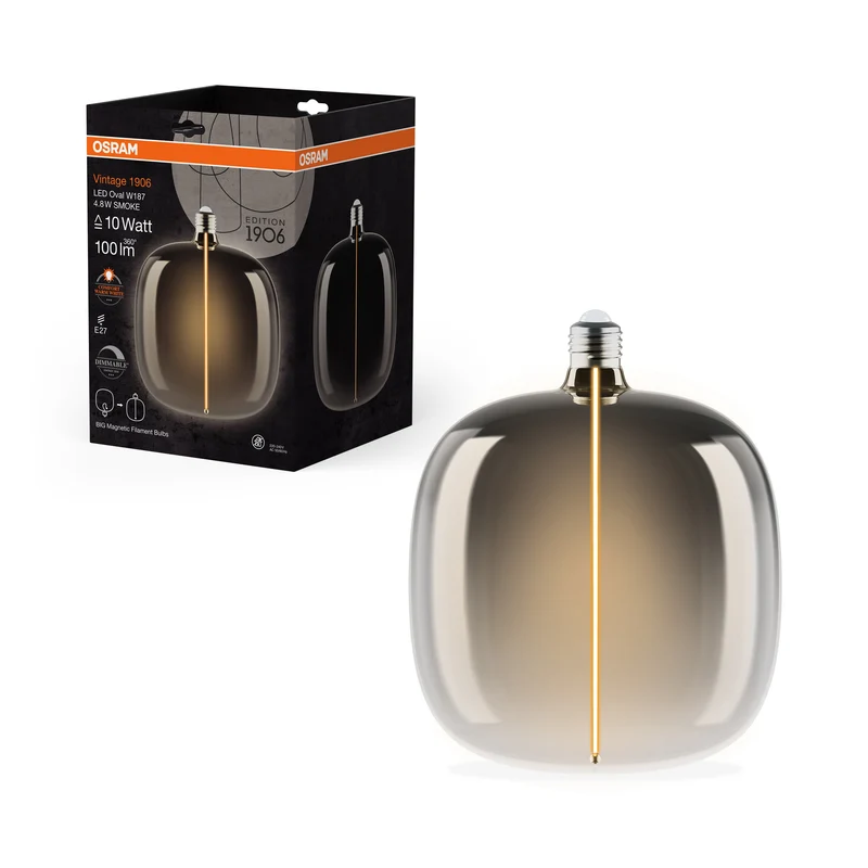 OSRAM Vintage 1906® Ampoule LED décorative grande avec filament - Style magnétique LED-Lampe Fumé, dimmable, 4.8W, E27, OVALE, Blanc chaud confortable