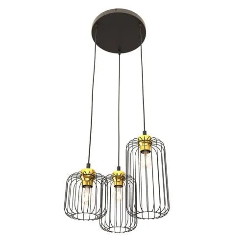 Triple suspension en métal noir pour Salon