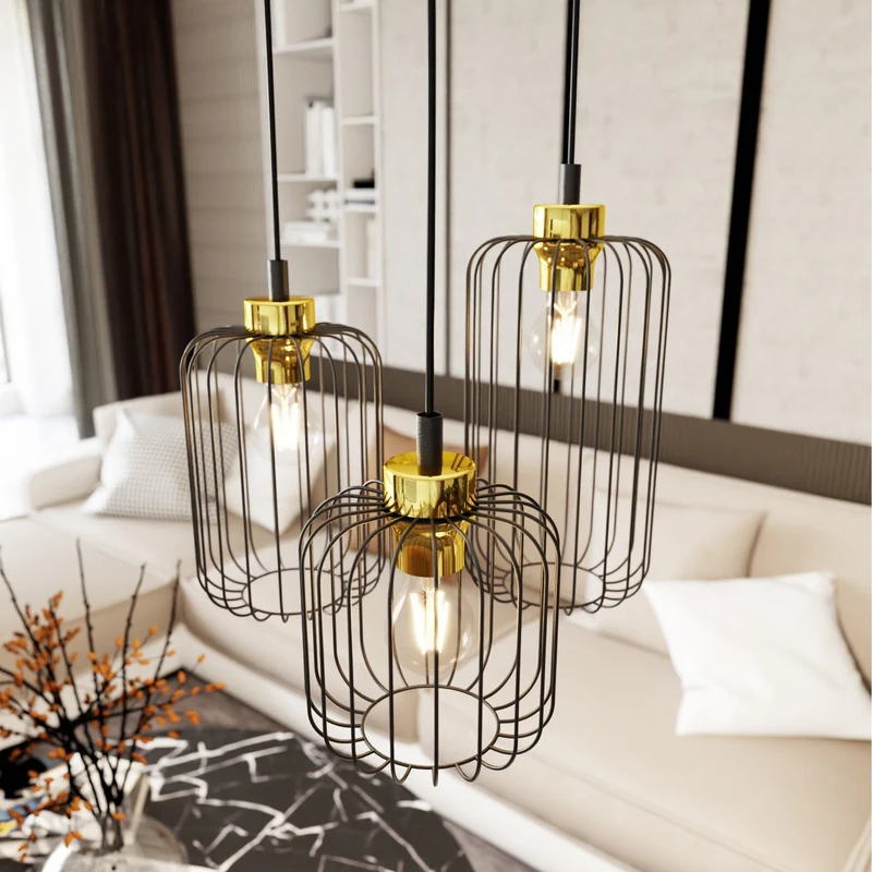 Triple suspension en métal noir pour Salon