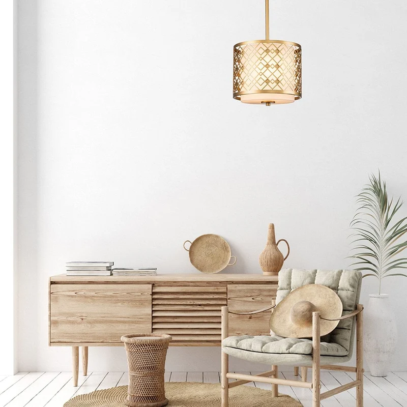 Petit luminaire suspension doré Entrée