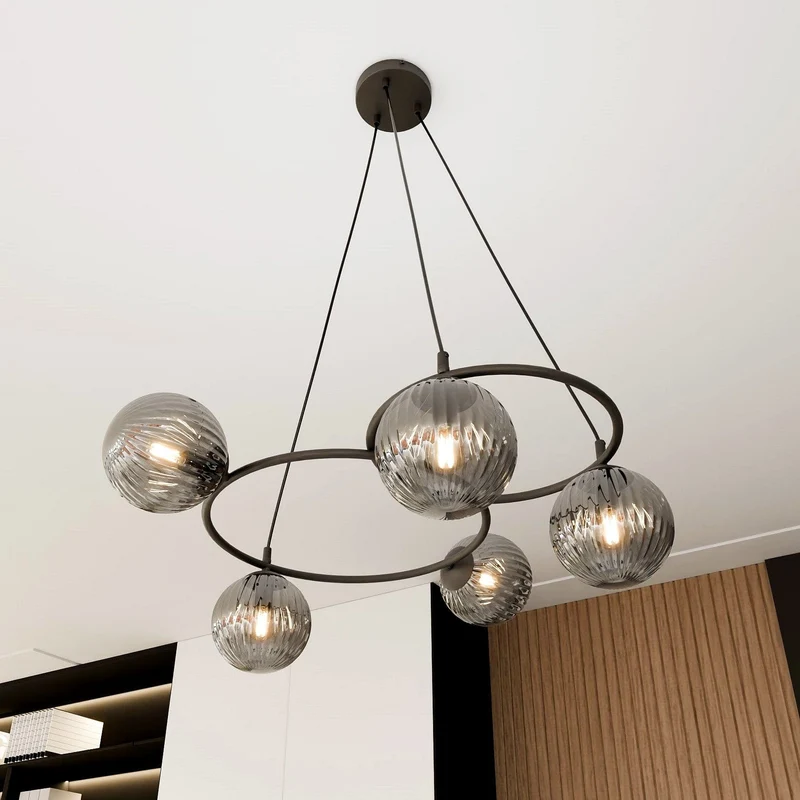 Lustre Suspension Design Verre Noir Salon