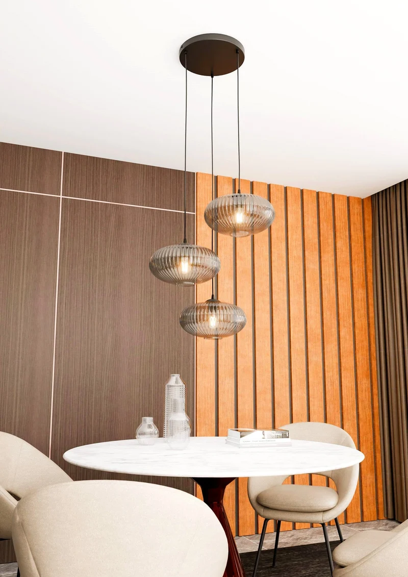 Suspension 3 Lampes en Verre Noir Salon