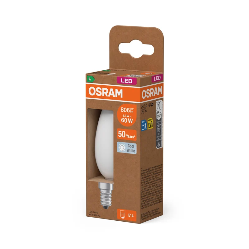 OSRAM Classe Énergie Ampoule LED, 3.8W, Givrée, EEK A, E14, Blanc froid
