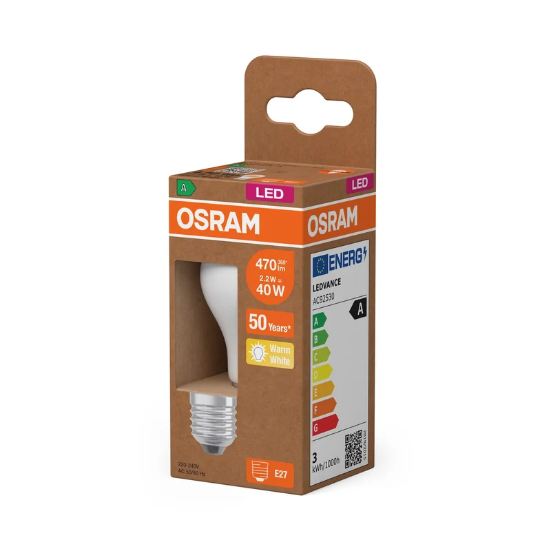 OSRAM LED Superstar Classic Lampe givrée, 2.2W, 470lm, blanc chaud, E27
