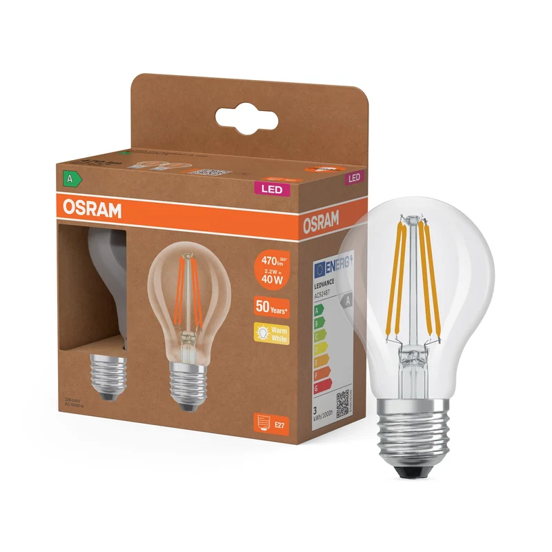 OSRAM LED Superstar Classic Lampe Claire, 2.2W, 470lm, E27, Blanc chaud 2 pièces, Blanc chaud