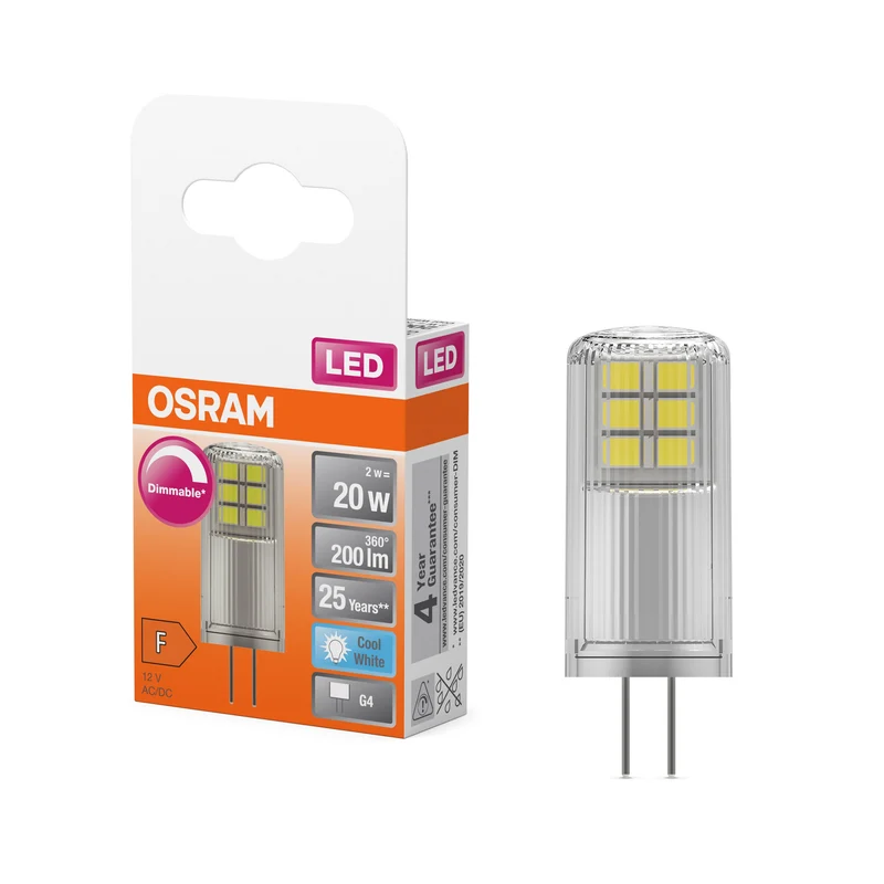 OSRAM lampe à broche LED PIN 20, 320°, DIM, 2W, 840, clair, G4, blanc froid