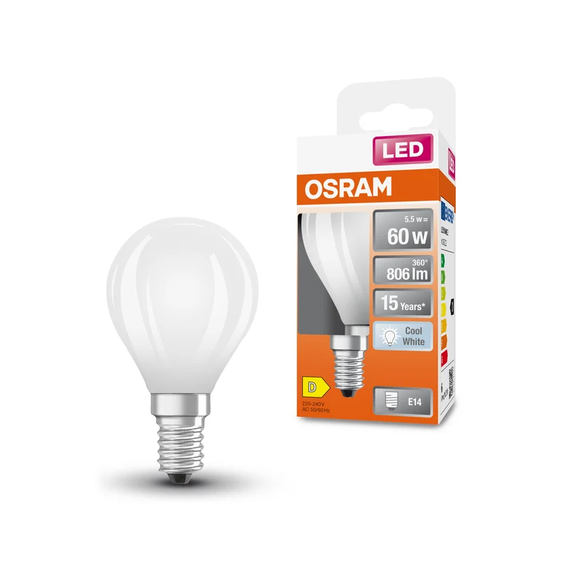 OSRAM LED Star Classic Lampe, Miniball, 5.5W, 806lm, Givré, Blanc froid, E14