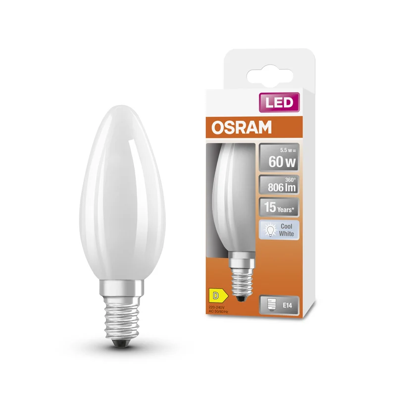 OSRAM LED Star Classic Lampe, Mini-bougie, 5.5W, givré, E14, blanc froid