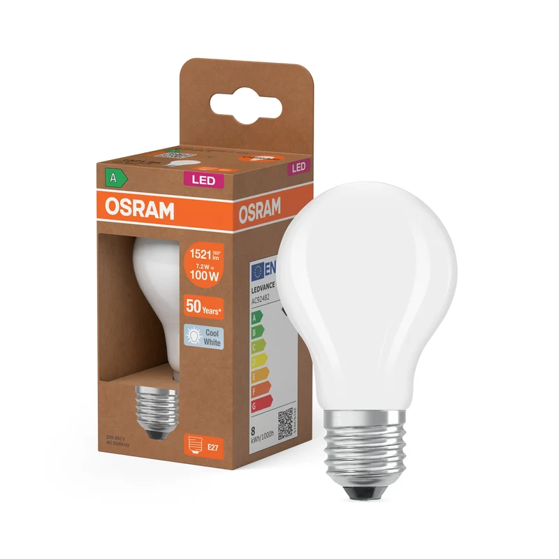 OSRAM Lampe LED haute efficacité Classic A100, 7.2W, 840, E27, blanc froid