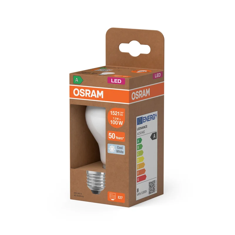 OSRAM Lampe LED haute efficacité Classic A100, 7.2W, 840, E27, blanc froid