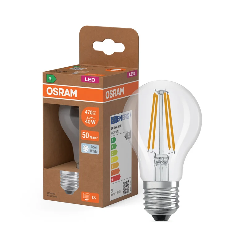 OSRAM Lampe LED haute efficacité Classic A40, 2.2W, 840, E27, blanc froid