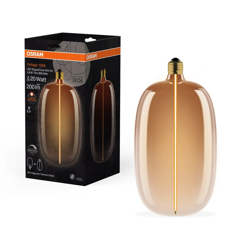OSRAM Vintage 1906® Ampoule LED décorative grande avec filament - Style magnétique LED-Lampe Tea Brown, dimmable, 4.8W, OVALE ÉLLIPSE, Blanc chaud confortable