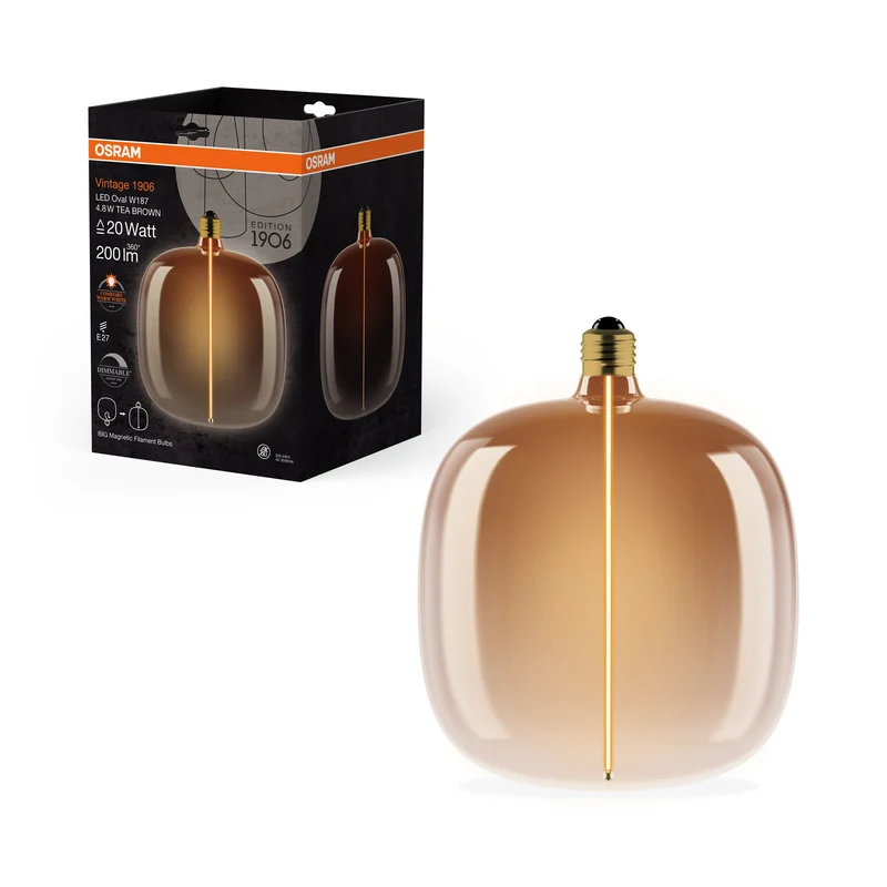 OSRAM Vintage 1906® Ampoule LED décorative grande avec filament - Style magnétique LED-Lampe Tea Brown, dimmable, 4.8W, E27, OVALE, Blanc chaud confortable