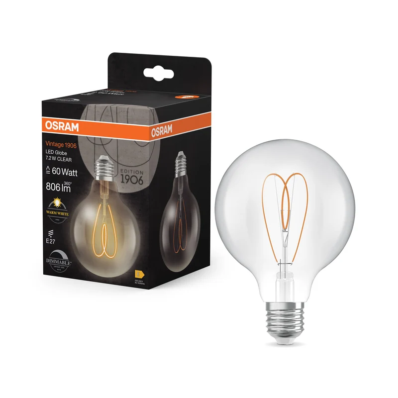 OSRAM Vintage 1906 Globe LED-Lampe Clair, 7.2W, 806lm, 2700K, Blanc chaud, E27