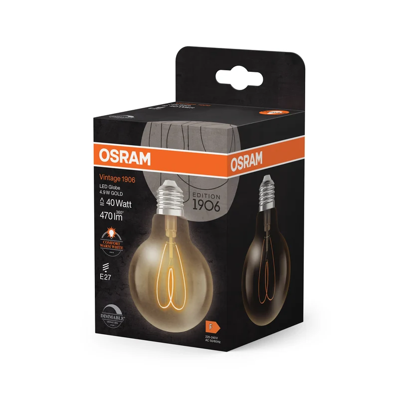 OSRAM Vintage 1906 Globe LED-Lampe Or, 4.9W, 470lm, E27, Blanc chaud confortable