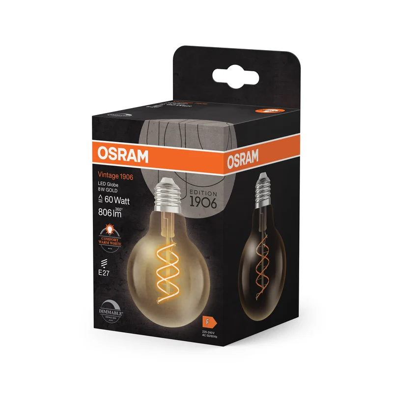 OSRAM Vintage 1906 Globe LED-Lampe Or, 8W, 806lm, 2200K, Blanc chaud confortable, E27