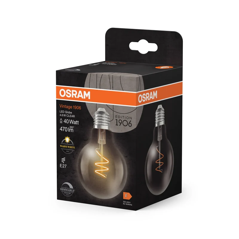 OSRAM Vintage 1906 Globe LED-Lampe Clair, 4.6W, 470lm, E27, Blanc chaud
