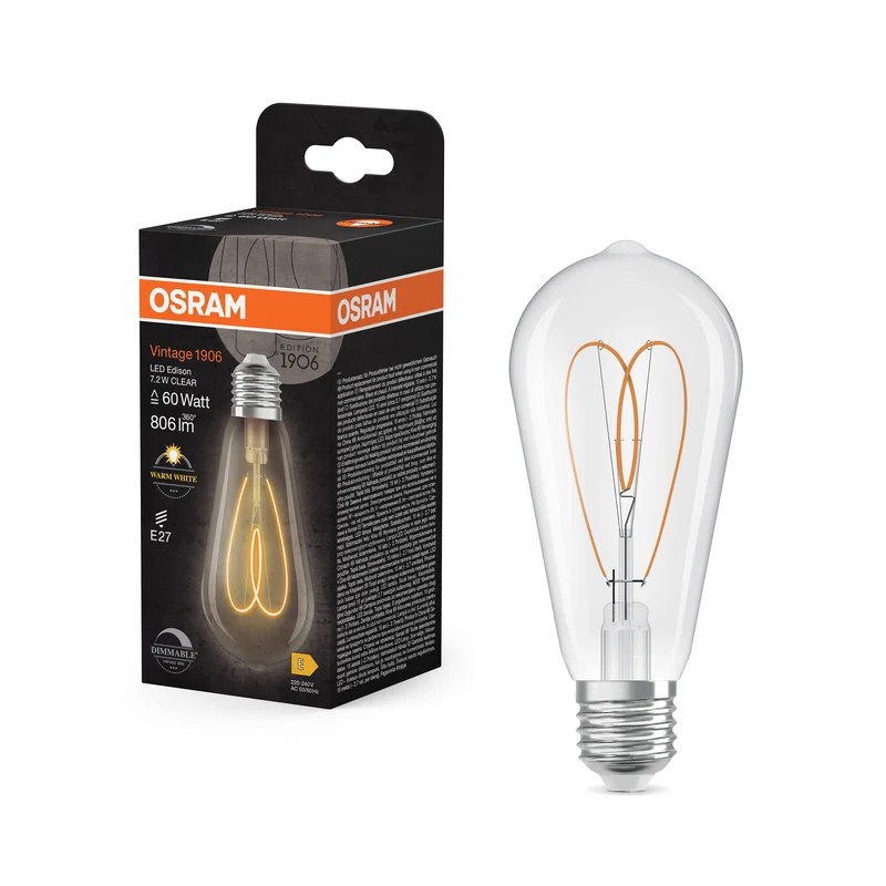 OSRAM Vintage 1906 Edison LED-Lampe Clair, 7.2W, 806lm, E27, Blanc chaud