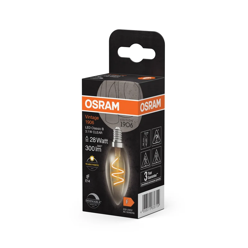 OSRAM Vintage 1906 Classique LED-Lampe Clair, 3.1W, 300lm, E14, Blanc chaud