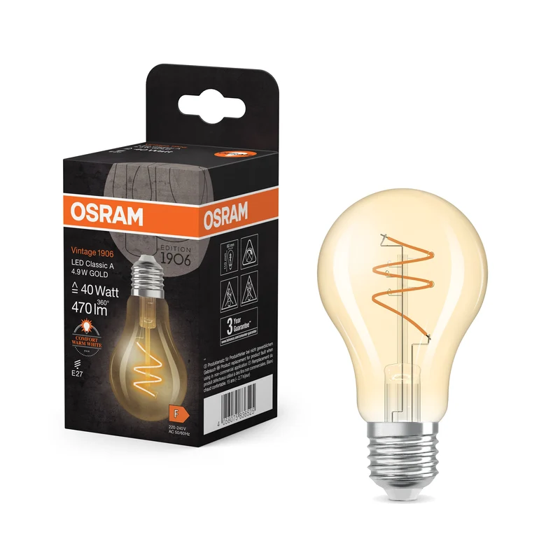 OSRAM Vintage 1906 Classique LED-Lampe Or, 4.9W, 470lm, E27, Blanc chaud confortable