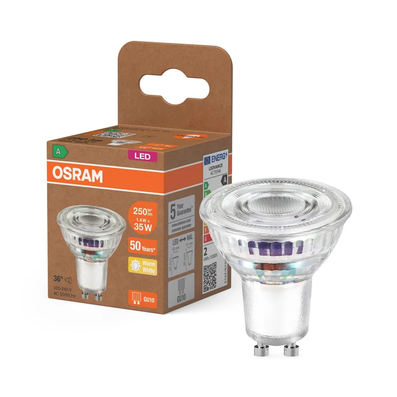 OSRAM Classe Énergie LED-Reflektor-Lampe, 1.3W, 240lm, GU10, Blanc chaud