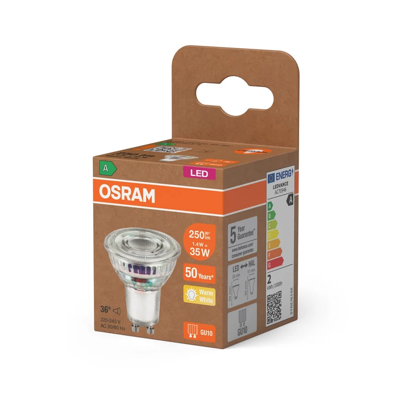 OSRAM Classe Énergie LED-Reflektor-Lampe, 1.3W, 240lm, GU10, Blanc chaud
